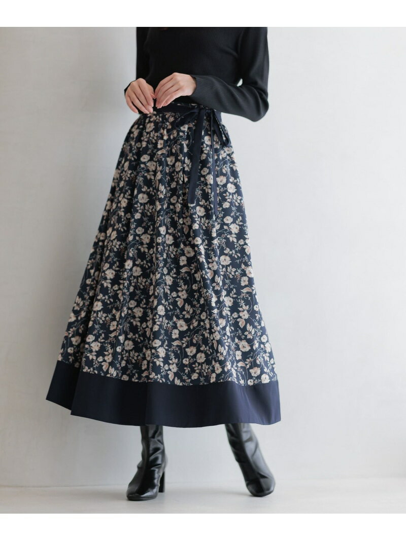 レトロフラワーフレアスカート Andemiu アンデミュウ スカート ロング・マキシスカート ネイビー ホワイト【先行予約】*【送料無料】[Rakuten Fashion]のサムネイル