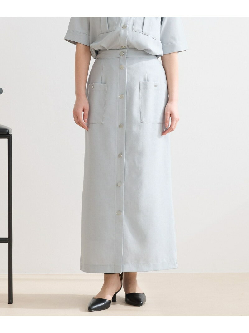 Rakuten - ボタンIラインスカート Andemiu アンデミュウ スカート ロング・マキシスカート ベージュ ブラック【送料無料】[Rakuten Fashion]