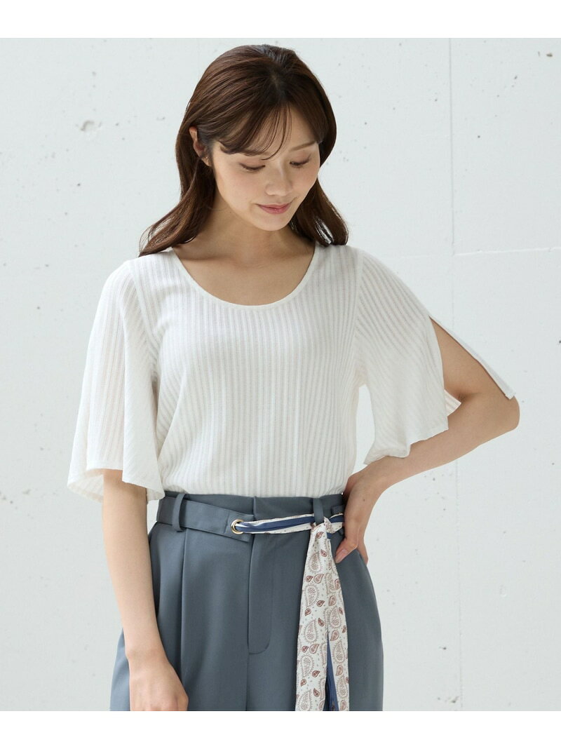 Rakuten - 【SALE／50%OFF】シアーストライプスリットカットソー Andemiu アンデミュウ トップス カットソー・Tシャツ ブラック ホワイト【RBA_E】[Rakuten Fashion]