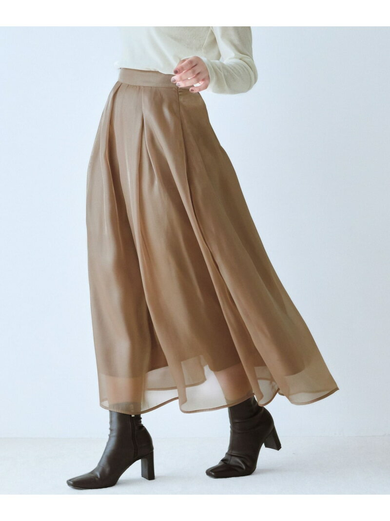 【SALE／50%OFF】オーガンジータックフレアスカート Andemiu アンデミュウ スカート ロング・マキシスカート グレー ホワイト ブラウン【RBA_E】【送料無料】[Rakuten Fashion]