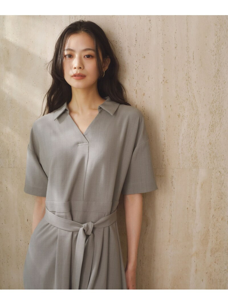 Rakuten - スキッパーシャツワンピース Andemiu アンデミュウ ワンピース・ドレス ワンピース ベージュ カーキグリーン ネイビー【送料無料】[Rakuten Fashion]