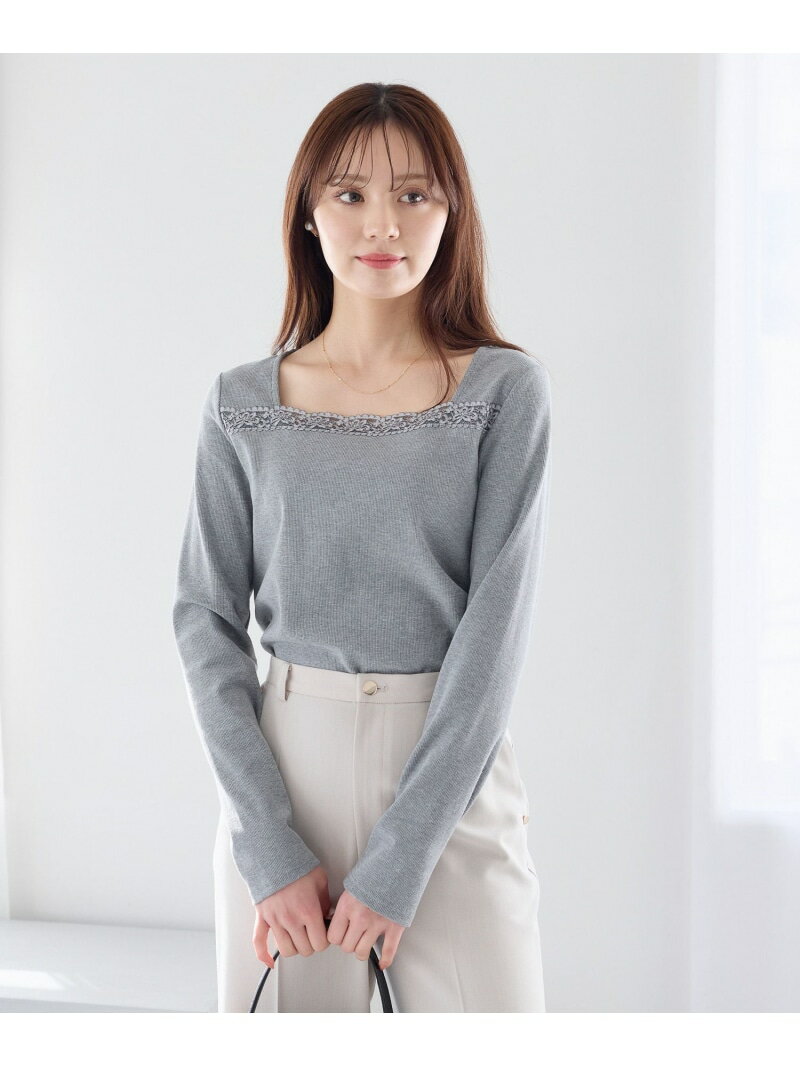 スクエアレースネックカットソー Andemiu アンデミュウ トップス カットソー・Tシャツ ブラック ホワイト グレー【先行予約】*【送料無料】[Rakuten Fashion]