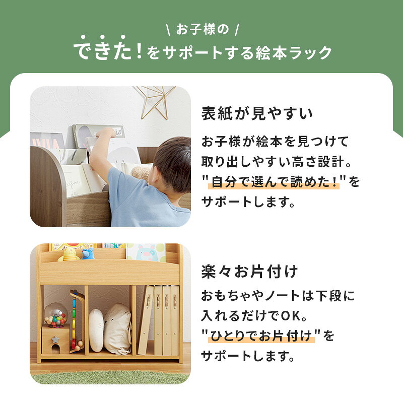絵本ラック ロータイプ コンパクト 絵本だな 絵本棚 おしゃれ 子供部屋 子ども 大容量 収納 収納棚 リビング シンプル A4ファイル マガジンラック 教科書 3