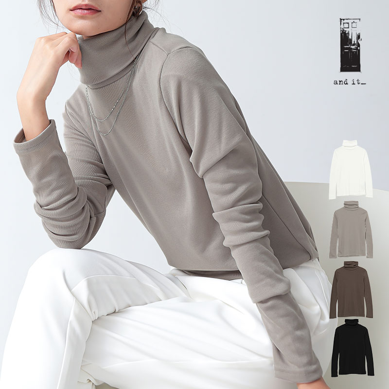 【店内全品20%OFFクーポン 1/24 11:59まで】カットソー レディース 秋冬 長袖 裏起毛タートルネックカットソートップス あったか 防寒 タートル 無地 シンプル カジュアル 重ね着 レイヤード アイボリー ベージュ モカ ブラック 黒 白 茶色 M-L メール便10のサムネイル