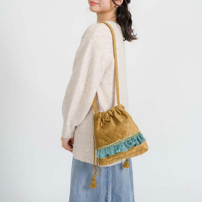 樂天商城 - バッグ レディース ベロアフリルショルダー GBG4077 かばん BAG ショルダーバッグ 肩掛け 巾着 大人可愛い お洒落 トレンド 上品 デイリー お出かけ アイボリー ベージュ カーキ 春 夏 秋 冬 メール便10