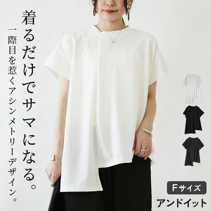 Rakuten - トップス レディース イレギュラーヘム カットソー 半袖 tシャツ アシンメトリー デザイン 大人カジュアル 個性的 お洒落 大人可愛い シンプル 無地 カジュアル ゆったり 楽ちん ラフ 着回し アイボリー ブラック チャコール 春 夏 F メール便10