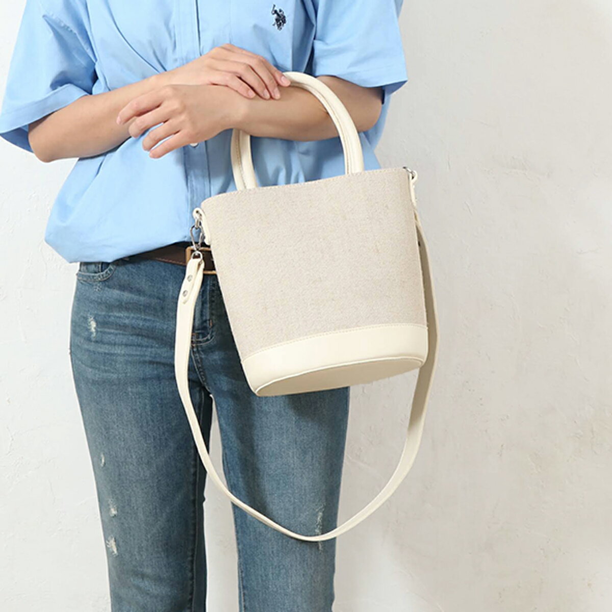 樂天商城 - 麻コンビ2wayバケツショルダー BAG バッグ レディース メンズ 男女兼用 ユニセックス プレゼント おしゃれ お洒落 トレンド 映え ブラック アイボリー ブラウン 春 夏 メール便不可