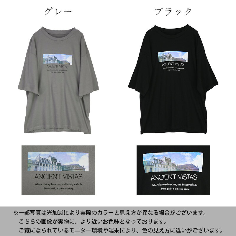 Tシャツ レディース プリントTシャツ トップス ティーシャツ 半袖 半そで フォトプリント ロゴ シンプル カジュアル 着回し デイリー コットン 綿 ゆったり 楽ちん ラフ グレー ブラック 春 夏 M L メール便5 andit-10028340 アンドイット (and it_) サンプル画像2