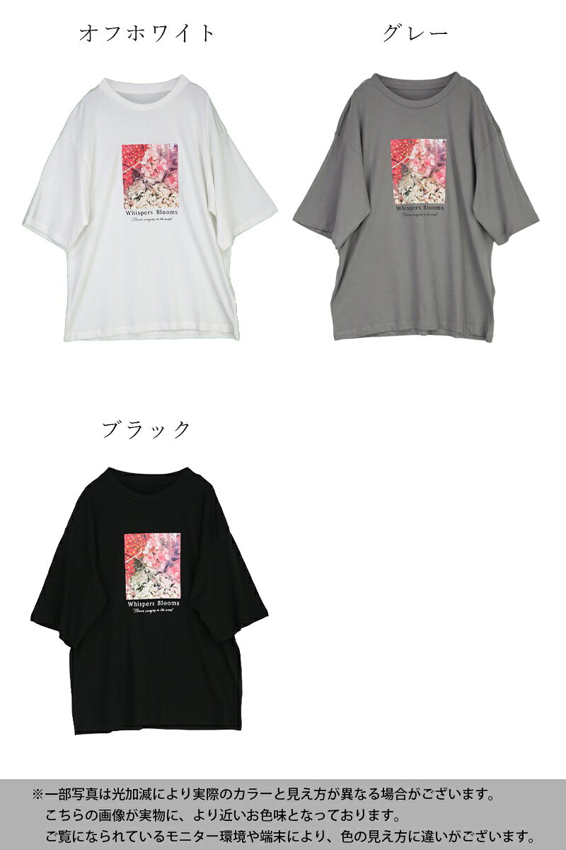 Tシャツ レディース プリントTシャツ トップス ティーシャツ 半袖 半そで フォトプリント ロゴ フラワープリント カジュアル 大人 着回し デイリー コットン 綿 ゆったり 楽ちん ラフ グレー ブラック ホワイト 春 夏 M L メール便5 andit-10028343 アンドイット (and it_) サンプル画像2
