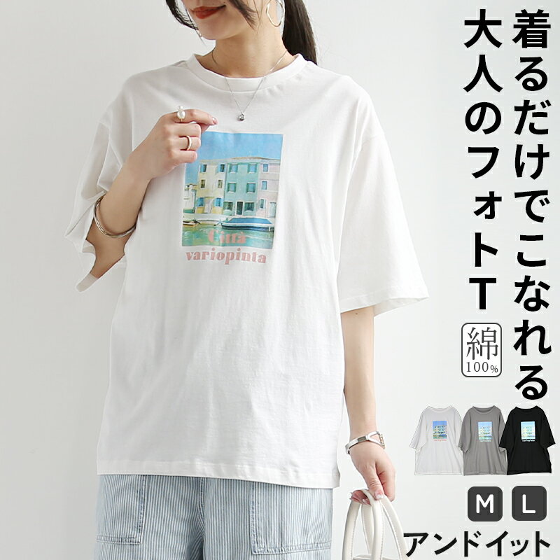 Tシャツ レディース 半袖 クルーネック フォト ロゴ ロゴT フォトプリント カットソー レディースファッション カジ…