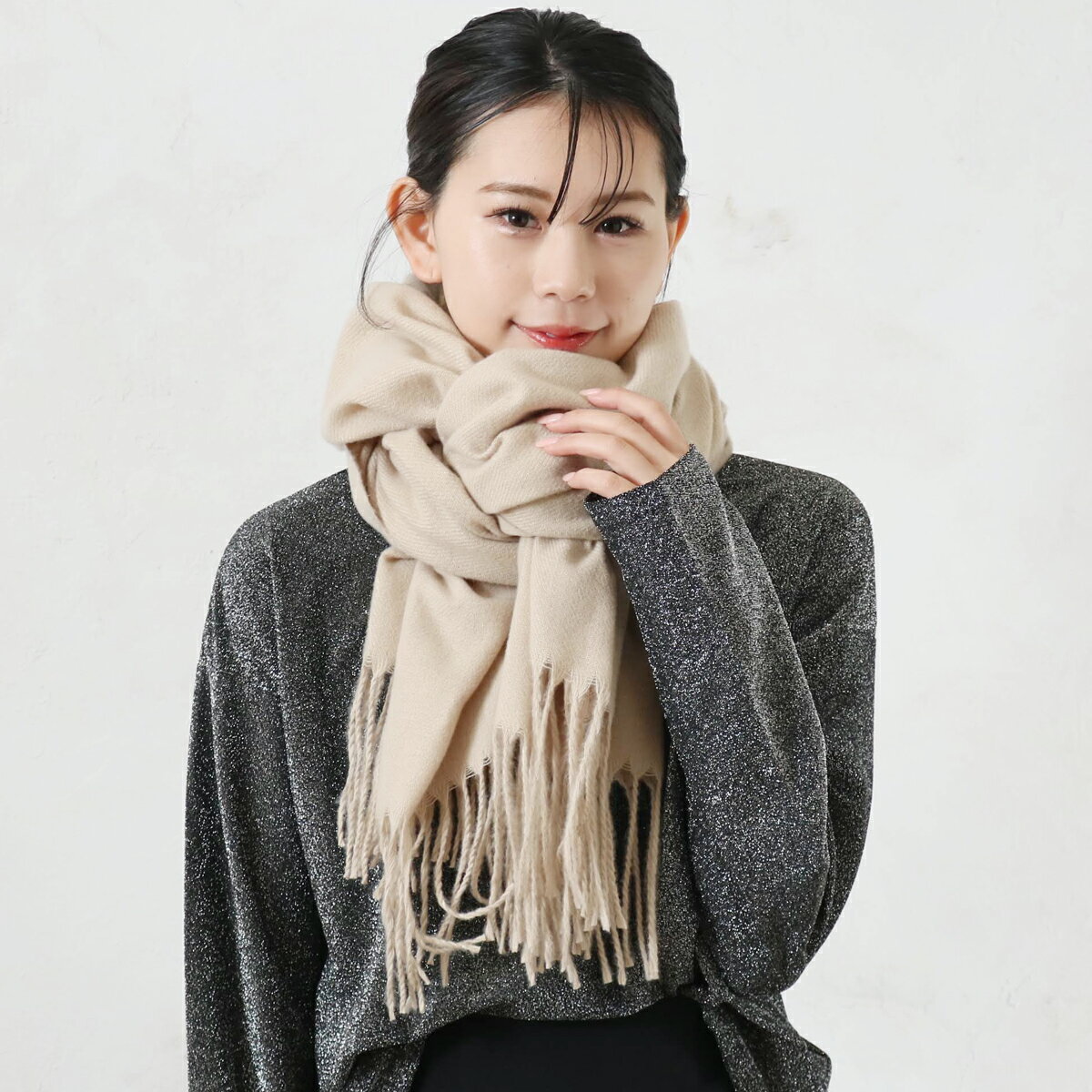 とろけるクリーミータッチストール ストール アイボリー ブラック ベージュ グレー 秋 冬 25aw AW メール便不可