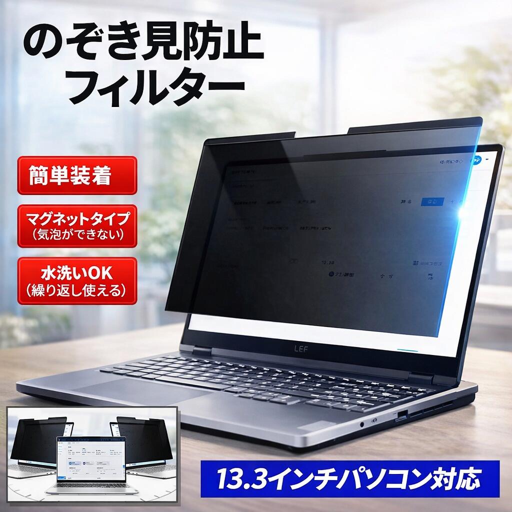 Rakuten - のぞき見防止フィルター 13.3インチ 16:9 ワイド 16:10 ワイド縦長 のぞき見防止 フィルター パソコン用 プライバシーフィルター ノートPC対応 マグネット式 覗き見防止 画面保護 視線ガード 着脱簡単 覗き見防止 在宅勤務 画面保護 プライバシー保護 水洗い可