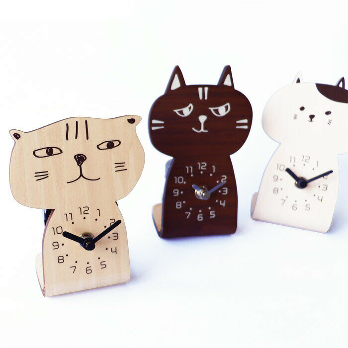 【レビュー特典】 yamato japan 〔 chara CAT ( キャラキャッツ ) 〕 時計 置き時計 アナログ時計 卓上時計 卓上 小さい アナログ 猫 ネコ ねこ キャット 木製 ウッド シナ ホワイト ウォールナット ウォルナット イラスト おしゃれ 日本製 ヤマト工芸の商品画像 2