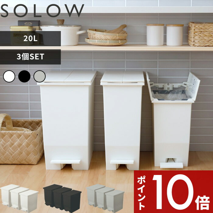  SOLOW「ソロウ ペダルオープンツイン 20L 3個セット 」 20リットル 抗菌加工 ゴミ箱 ごみ箱 ごみ ふた付き 蓋付き 蓋つき 両開き 観音開き ペダル付き 足踏み 分別 キッチン 収納 カウンター おしゃれ GSLW0001 GSLW0002 リス RISU