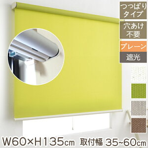 つっぱり式 ロールスクリーン 幅60cm×高さ135cm 取付可能幅35cm～60cm 正面付け 強力 突っ張り 穴あけ不要 間仕切り 目隠し 部屋 仕切り ロールカーテン プレーン 遮光 非遮光 採光 賃貸OK ネジ不要 つっぱりロールスクリーン アイボリー グリーン ベージュ ブラウン F01