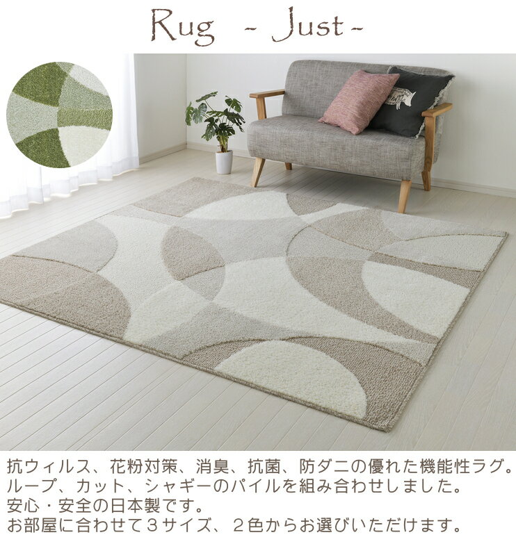 ラグ ラグマット おしゃれ ジャスト 130×190cm カーペット 抗ウィルス 抗菌 消臭 防ダニ オールシーズン対応 ホットカーペット 床暖房対応 N01 春夏秋冬用 [2]