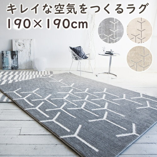 【ポイント12倍★1000円OFFクーポン配布中】 ラグ ラグマット スコープ 190×190cm 北欧 防音 抗菌 消臭 オールシーズン対応 ホットカーペット対応 床暖房対応 グレー プレーベル ポリエステル P01 春夏秋冬用