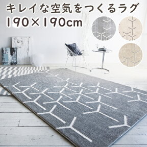 【ポイント17倍★200円OFFクーポン配布中】 ラグ 厚手 ラグマット スコープ 190×190cm 北欧 防音 抗菌 消臭 オールシーズン対応 ホットカーペット対応 床暖房対応 グレー プレーベル カーペット おしゃれ ポリエステル P01 春夏秋冬用