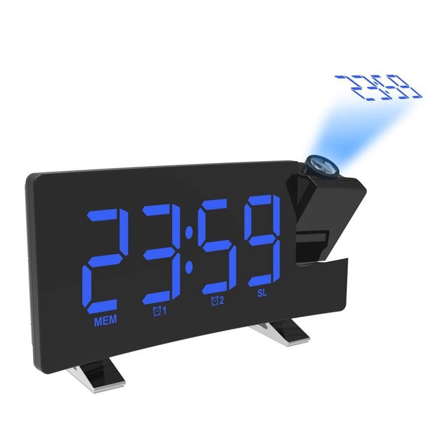 目覚し時計 目覚まし時計　デジタル時計　おしゃれ 置き時計　ロジェクター 時計　卓上　FMラジオ機能付き　大画面LED自動調光　輝度制御　USB給電　二重アラーム　　プロジェクタ機能　120°回転調整可能なテーブルクロックデジタル