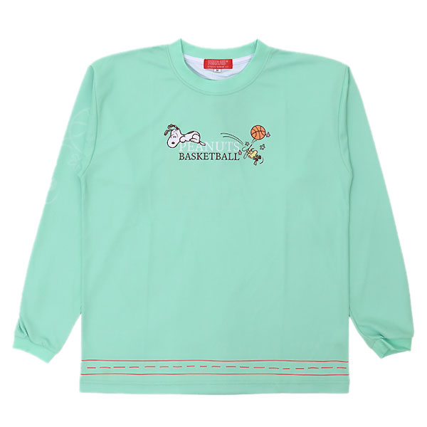 <ネコポス発送 送料無料> BALL LINE(ボールライン) PNU663008 APLGRN バスケットボール Tシャツ PEANUTS 昇華 ロングスリーブシャツ 24FW