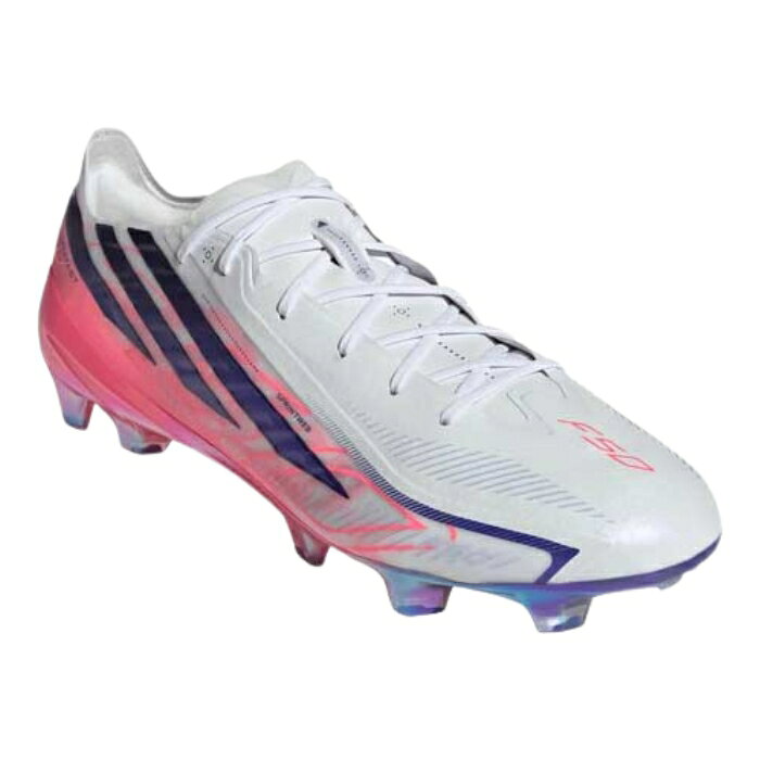 メーカー adidas（アディダス） カテゴリー サッカー 分類 スパイク 商品名 adidas（アディダス）　KJ3432　サッカー　スパイク　F50 HYPERFAST ELITE FG 26Q3 品番 ADJ-KJ3432 カラー・仕様・サイズ カラー：KJ3432（フットウェアホワイト×ソーラーパープル×ソーラーターボ） 素材アッパー：合成繊維/合成樹脂アウトソール：合成底 対応グラウンド：天然芝グラウンド（人工芝グラウンド不可） 対象：メンズ・ユニセックス 生産国：中国製 CHAOS VS CONTROL PACK 商品説明 薄い羽のように軽い「Haloskin+アッパー」にグリップコーティングを施し、高速ドリブルを支えます。無駄な重量を削ぎ落とした「Haloshell+メッシュ」を採用し、爆発的なスピードと敏捷性を生み出します。乾いた天然芝グラウンドで最高のトラクションを発揮するよう設計された、天然芝専用スパイクです。 　 　 　 　 　 　 　 　 ※この商品のカラーは、 KJ3432（フットウェアホワイト×ソーラーパープル×ソーラーターボ） となります。