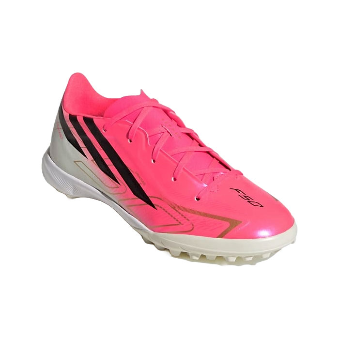 メーカー adidas（アディダス） カテゴリー サッカー 分類 トレーニングシュ-ズ 商品名 adidas（アディダス）　KK1319 サッカー　ジュニア トレーニングシューズ　F50 HYPERFAST LEAGUE TF 26Q3 品番 ADJ-KK1319 カラー・仕様・サイズ カラー：KK1319（ソーラーターボ×コアブラック×ゴールドメタリック） 素材アッパー：合成樹脂/合成繊維アウトソール：ゴム底 対応グラウンド：ターフ・ショートパイル人工芝グラウンド 対象：ジュニア Road To Glory Pack 商品説明 軽量EVAミッドソールがピッチでの快適さをサポート。クッション性と柔軟性を備え、試合やトレーニングでも快適な履き心地が続く。Haloskinアッパーは柔軟でミニマルな設計で、優れたボールタッチと軽やかな履き心地をもたらす。 　 　 　 　 　 　 　 　 ※この商品のカラーは、 KK1319（ソーラーターボ×コアブラック×ゴールドメタリック） となります。