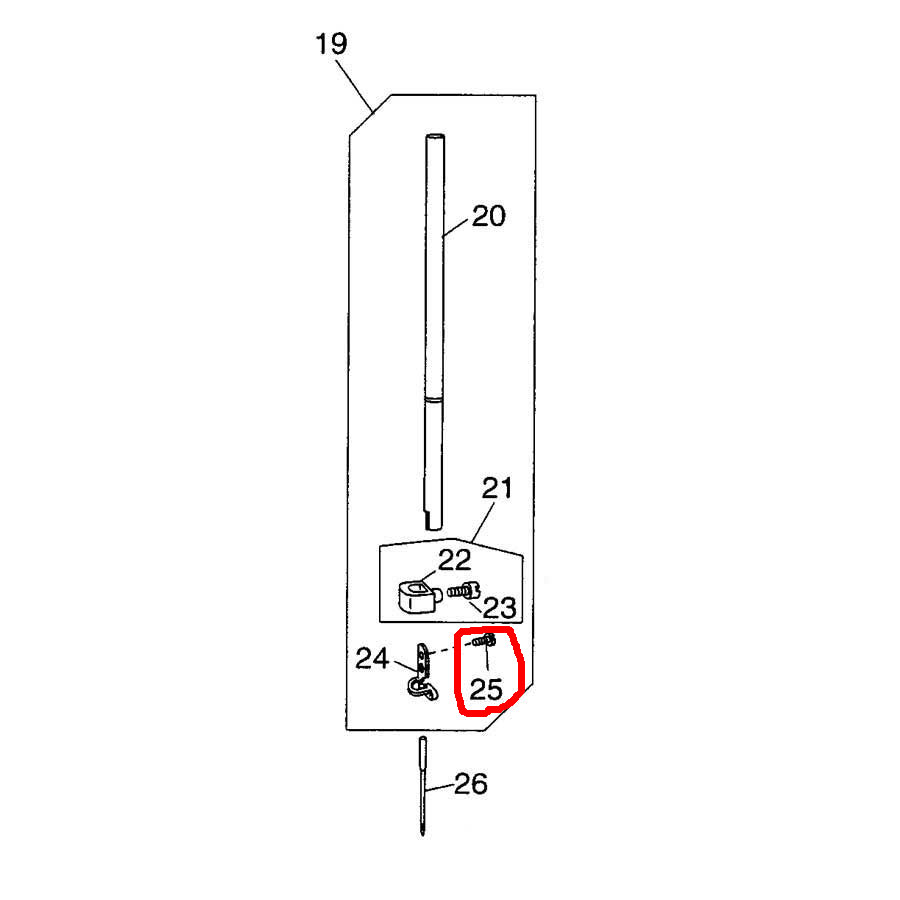 ベビーロック　職業用ミシン（エクシムプロ　EP9500N・エクシムプロ　EP9300N）用の針棒糸掛け止めネジです。 部品が、破損したり紛失した場合は、部品のみ購入する事が出来ます。 部品番号：761060008 部品表の赤印「25」の部品になります。 参考写真として、ミシン本体の写真も掲載させていただきましたが、記載している販売価格は「針棒糸掛け止めネジ」のみの価格になりますのでご注意ください。 その他の、ベビーロック　職業用ミシン「エクシムプロ（Excim-pro）シリーズ」に関する部品は下記のアドレスに掲載していますのでご確認ください。 https://item.rakuten.co.jp/andomishin/c/0000000433/ その他の、ベビーロック　職業用ミシンに関する部品は下記のアドレスに掲載していますのでご確認ください。 https://item.rakuten.co.jp/andomishin/c/0000000412/　