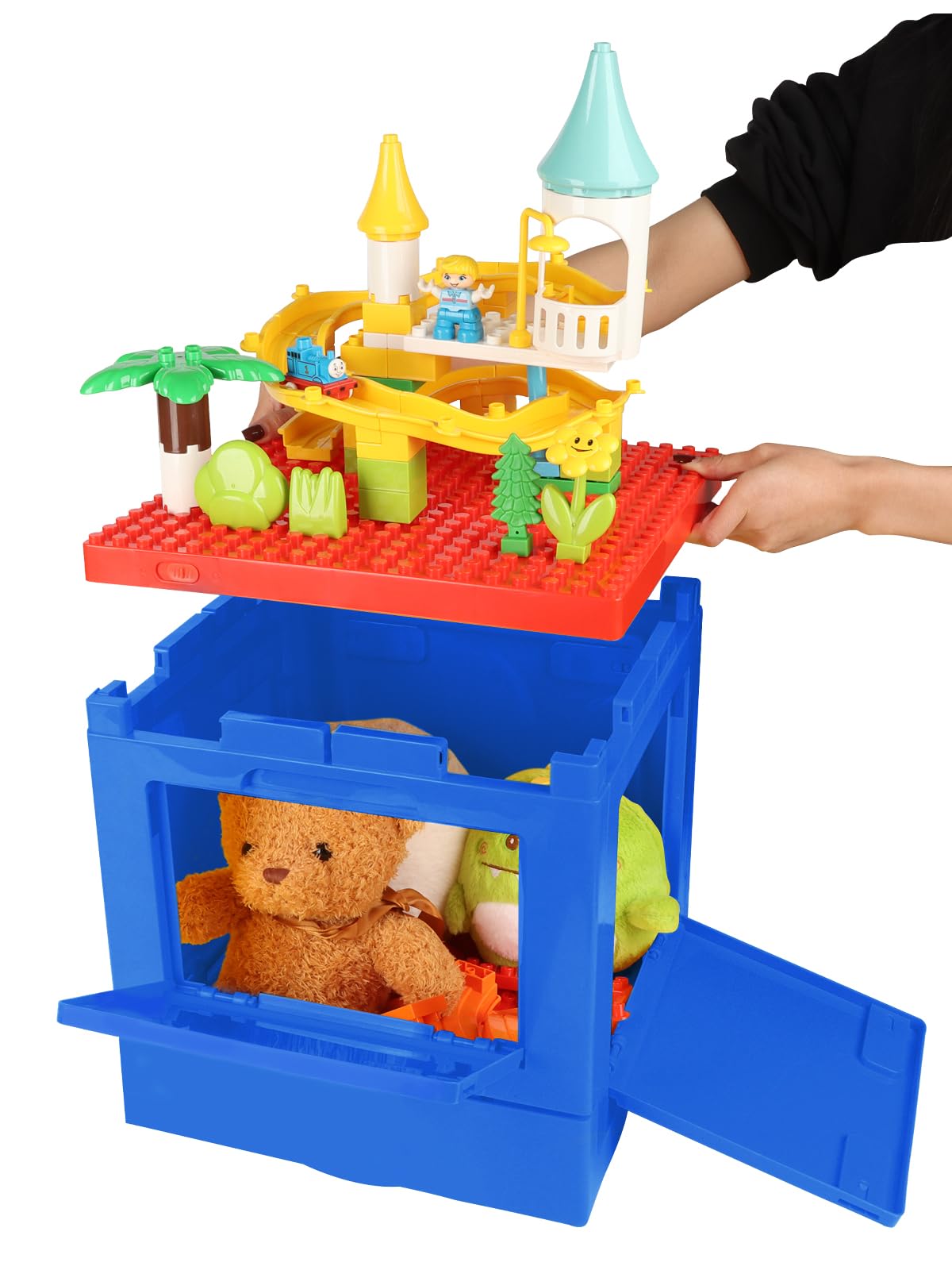 26qt 25l ブロック収納ボックス、子供用おもちゃ収納ボックス、レゴブロック用、4 つのロック付き折り..