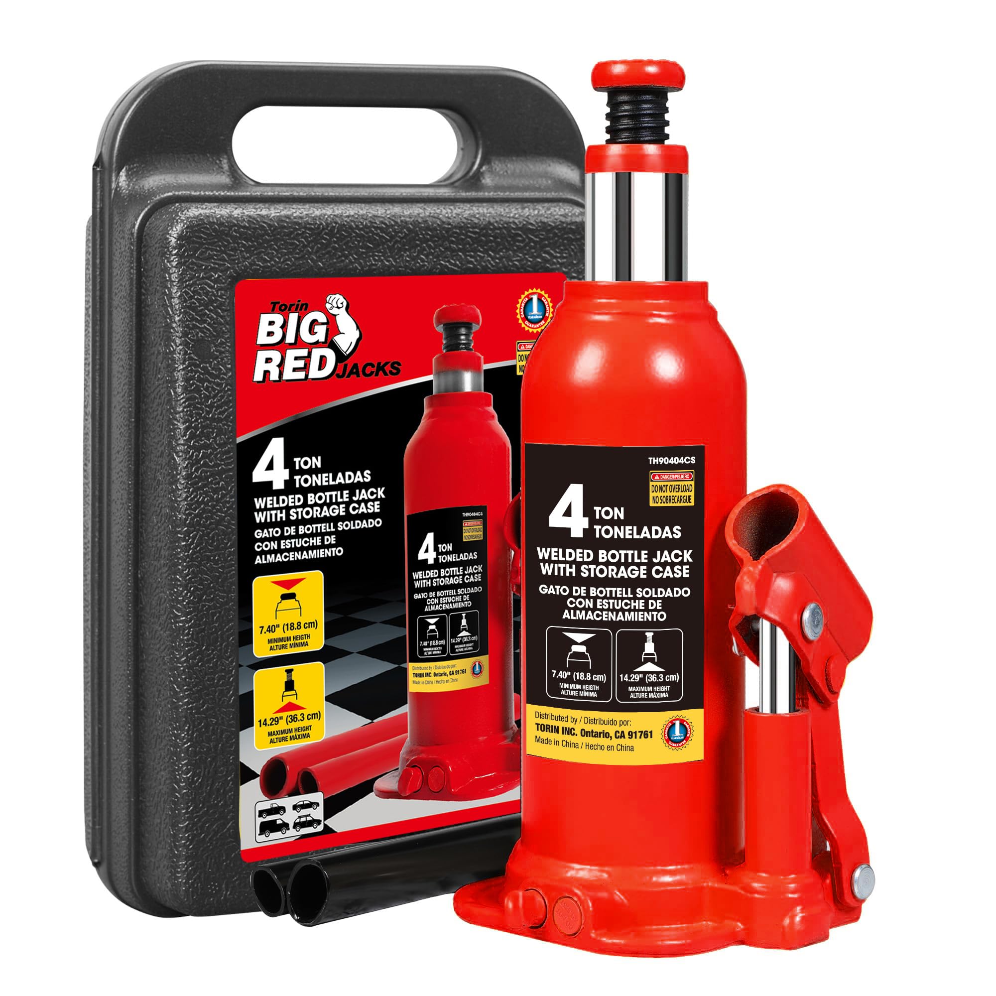 ダルマジャッキ 4t ケース付き ボトルジャッキ 油圧式 最低位188mm/最高位363mm コンパクト 軽量 スチ..