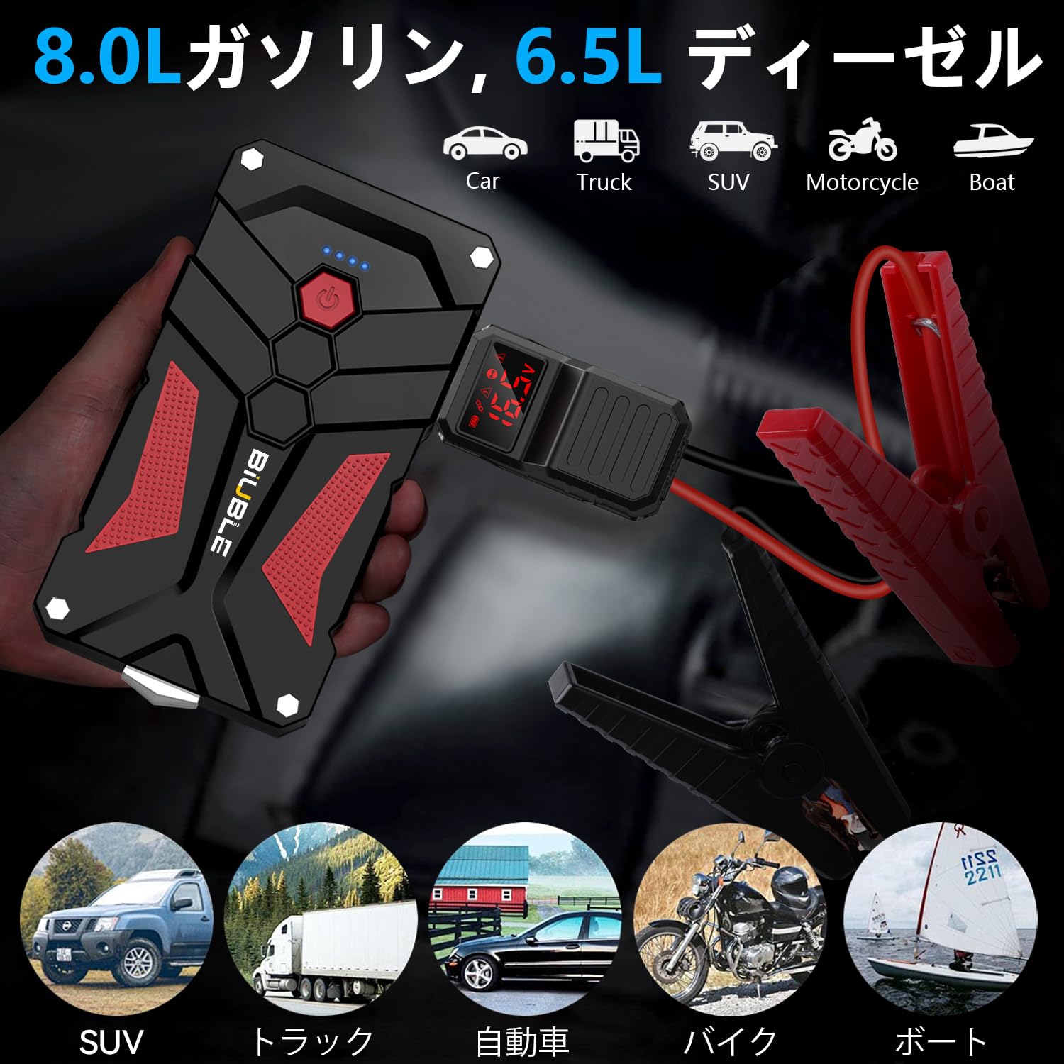 ジャンプスターター 21800mAh大容量 3000Aピーク電流 (最大8.0Lガソリン6.5Lディーゼル車対応) 12V 車用エンジンスターター 車緊急始動 モバイルバッテリー機能 LEDライト搭載 (JS003) 2
