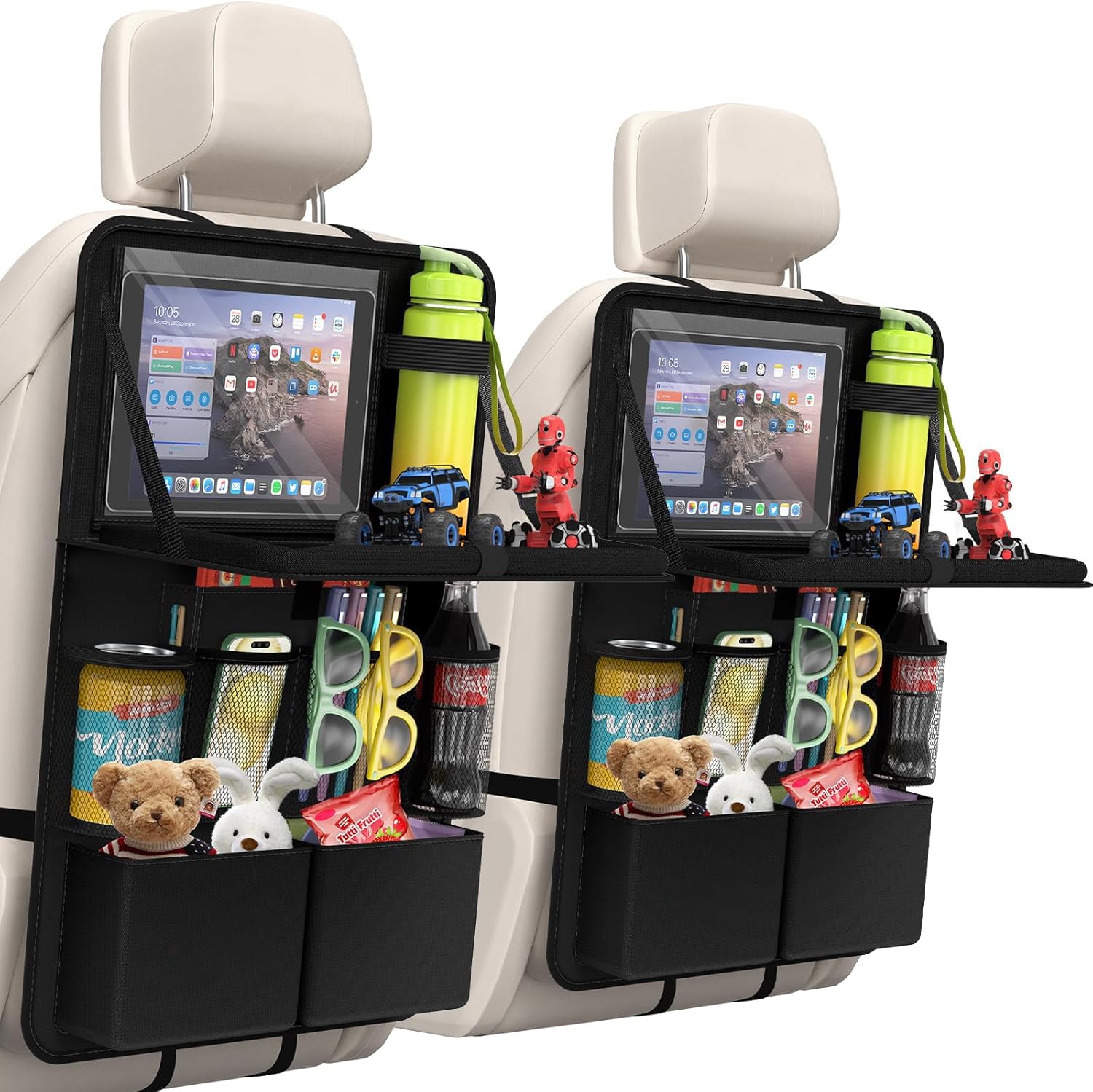 Rakuten - 車 シートバックポケット 車用収納ボックス 防水 後部座席 収納 展開可能な小テーブル タブレットホルダー付き 汚れ防止 (ブラック 2本セット)