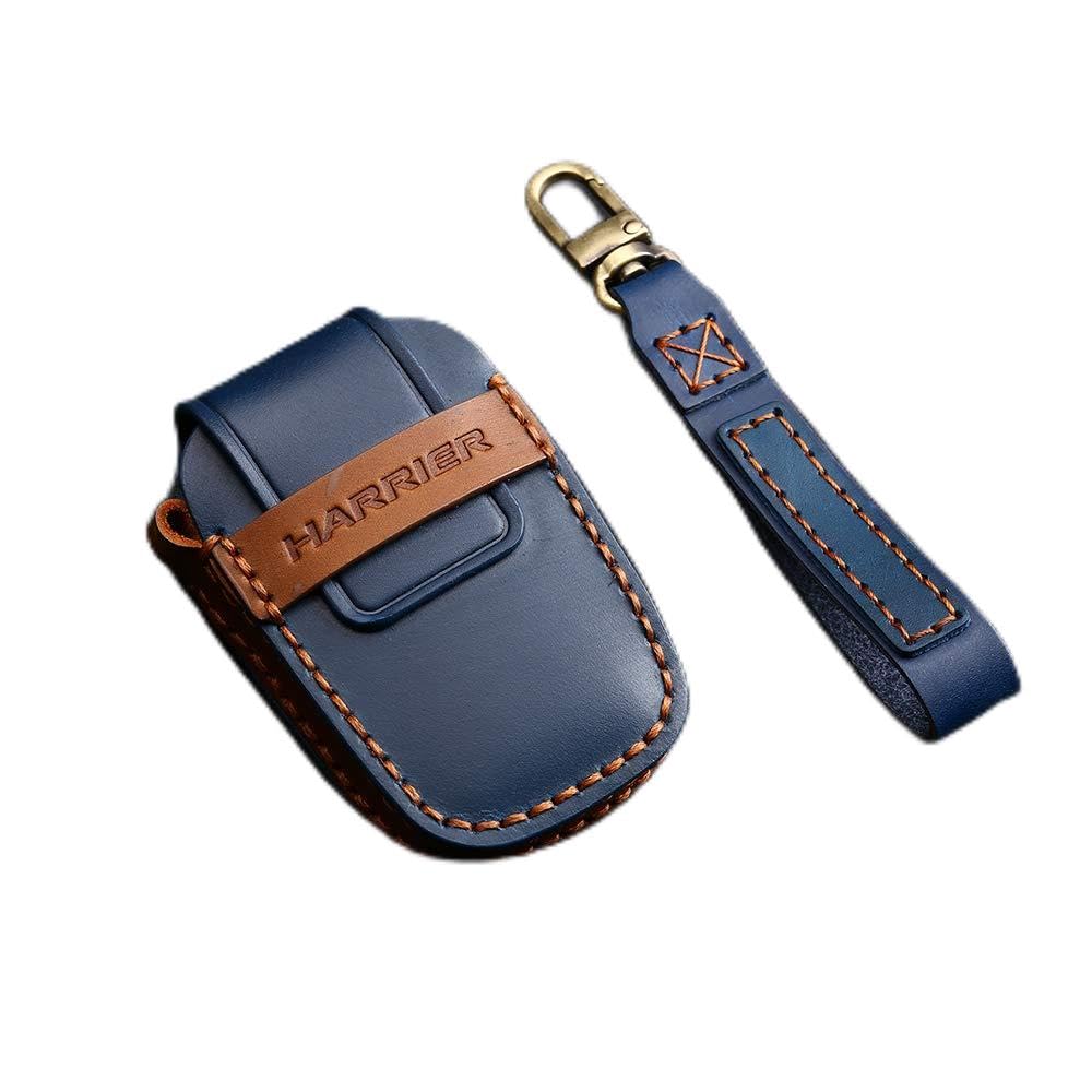 【 カスタムキーケース】トヨタ 新型ハリアー 80系 (2020年06月〜) 用 本革 スマートキー ケース スマートキーホルダー HARRIERロゴ付 牛革 レザー 防キズ 防汚れ（ブルー）