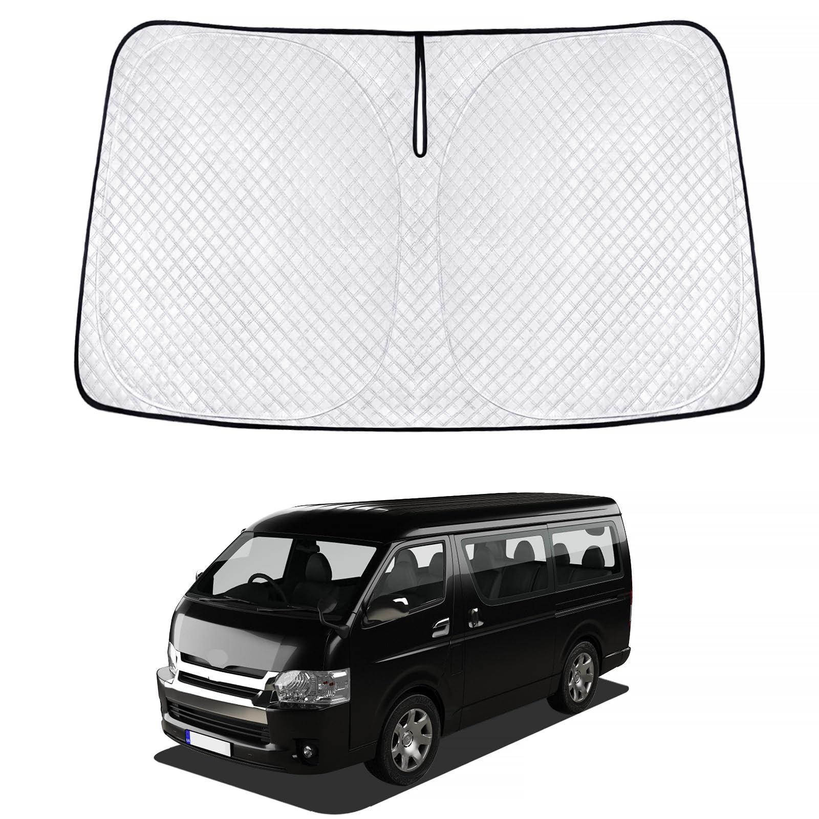樂天商城 - 新型 ハイエース 200系 サンシェード HIACE 200 標準ボディ 車種用 フロントガラス用 サンシェード カーシェード シェードカーテン UVカット 日よけ 遮光 断熱 マルチサンシェード 紫外線カット 高密度生地 日差し 折り畳み式 車中泊 プライバシー保護 アクセサリー カスタ