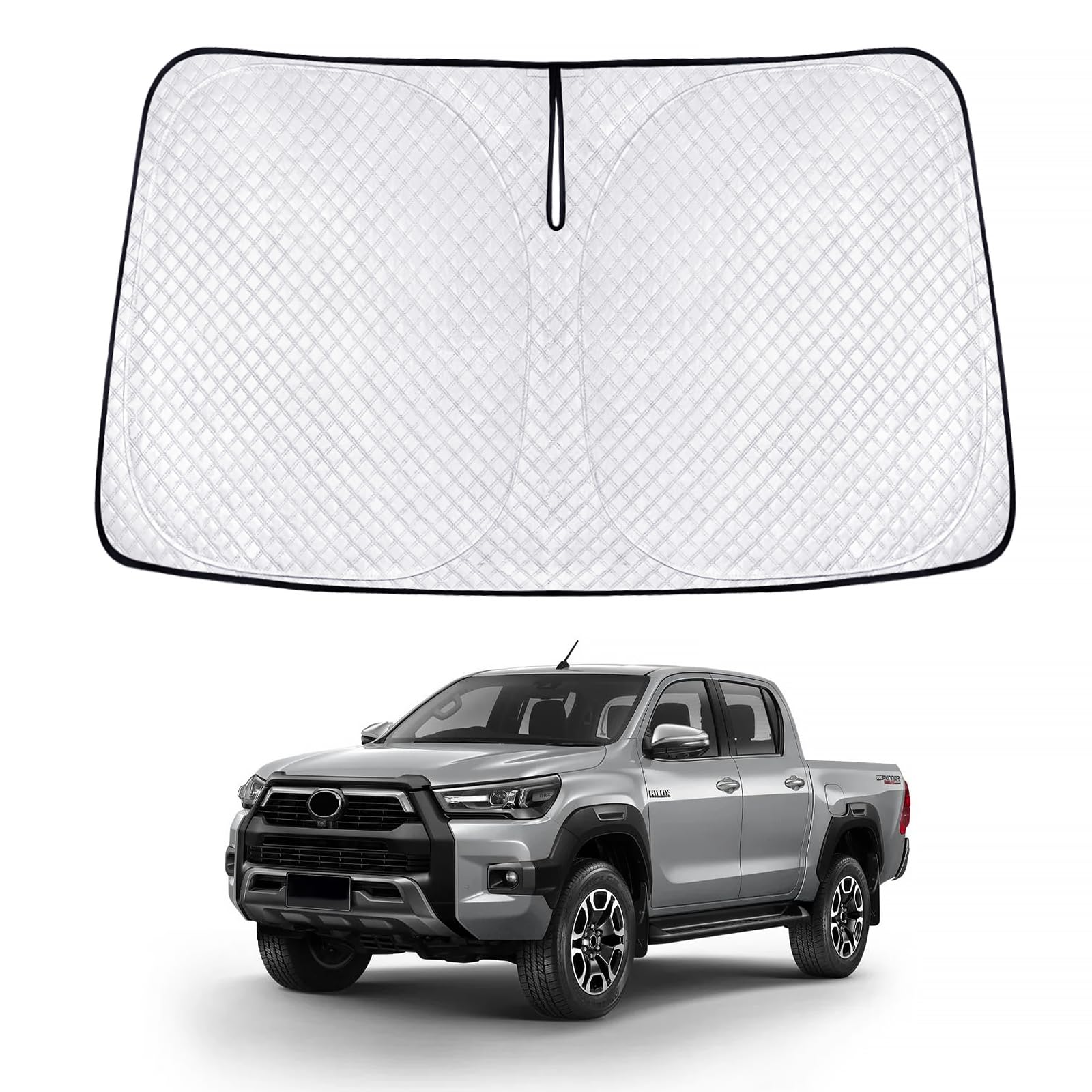 Rakuten - 新型 ハイラックス GUN125型 サンシェード HILUX GUN125 車種用 フロントガラス用 サンシェード カーシェード シェードカーテン UVカット 日よけ 遮光 断熱 マルチサンシェード 紫外線カット 高密度生地 日差し 折り畳み式 車中泊 プライバシー保護 アクセサリー カスタム