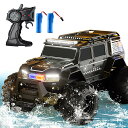ラジコンカー こども向け オフロード スタントカー rc カー 水陸両用 4wd 四輪駆動 防水 2.4ghz 無線操作 usb 充電式 led 搭載 玩具 子供 車 の オモチャ 贈り物【付 2 * 充電池】 (黒)