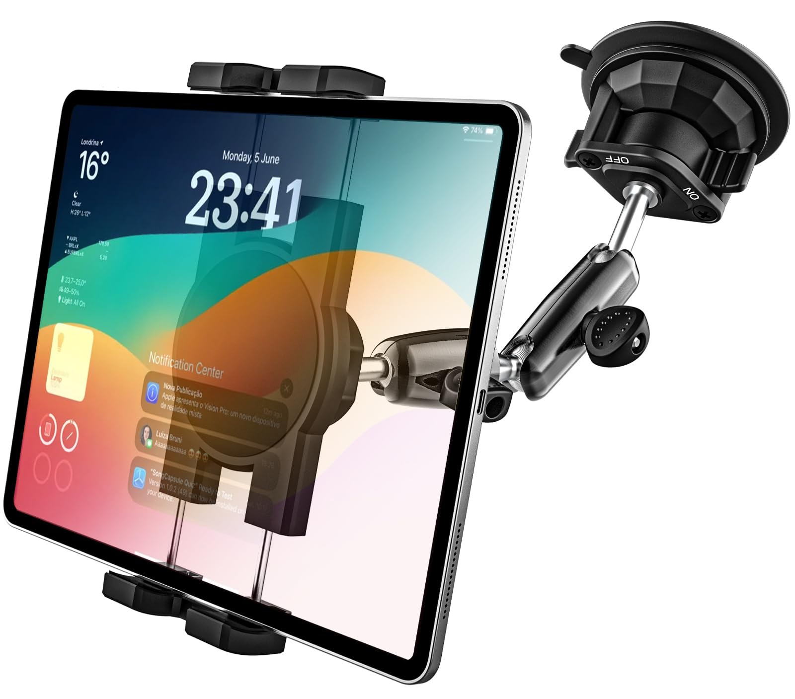タブレットホルダー 車 フロントガラス用 超強力真空吸盤 ダッシュボード兼用 カー用品 タブレットスタンド 360度回転 自由調節 安定性 伸縮アーム 取り付け簡単 日本語説明書付き 対応機種4-13インチデバイス iPad Pro 12.9 11 9.7 / Air Mini 5 4 3 2 / iPhone 1