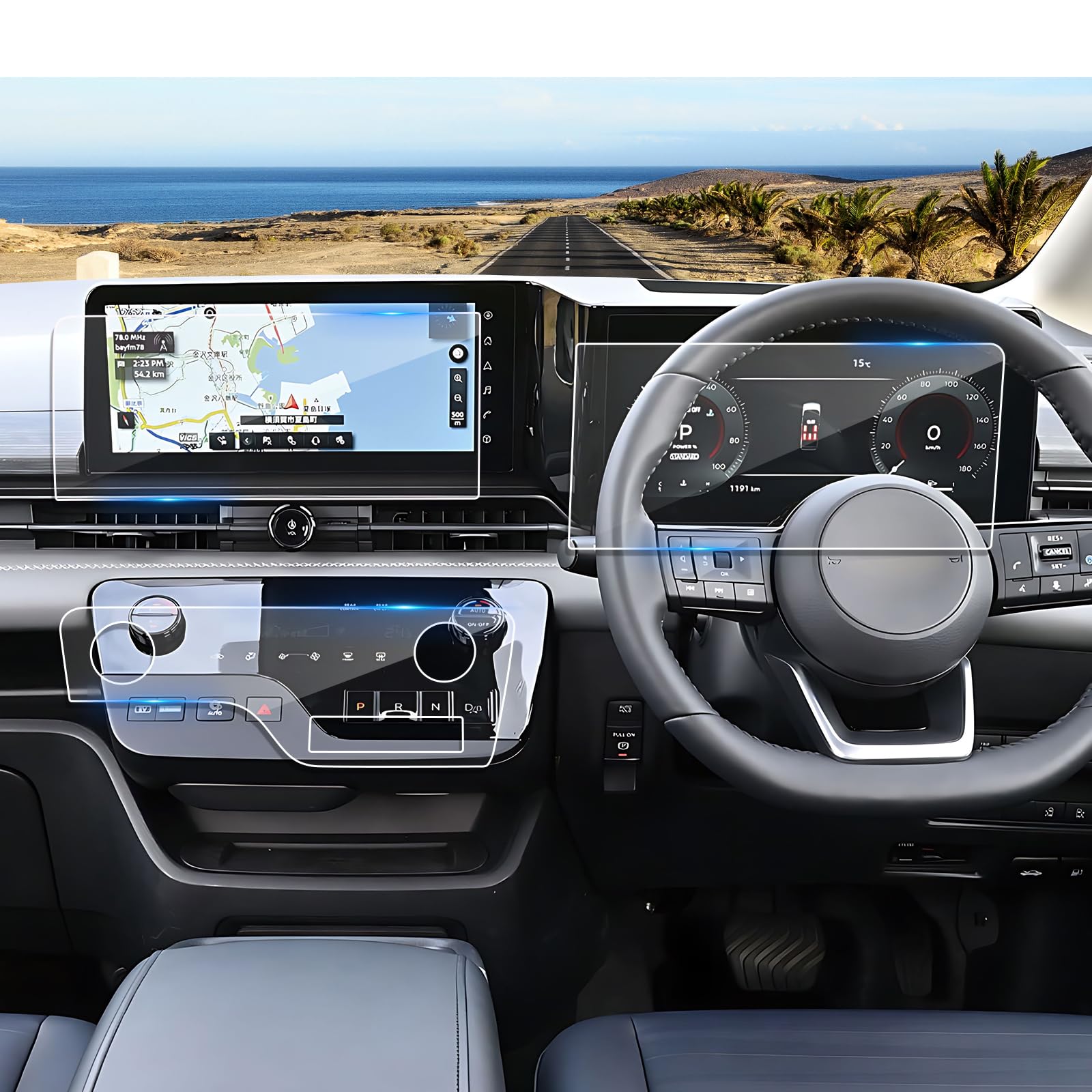 (5枚セット)ニッサン セレナ C28型 6代目 保護フィルム 12.3インチ ナビ(強化ガラス*1)+メーターパネル..