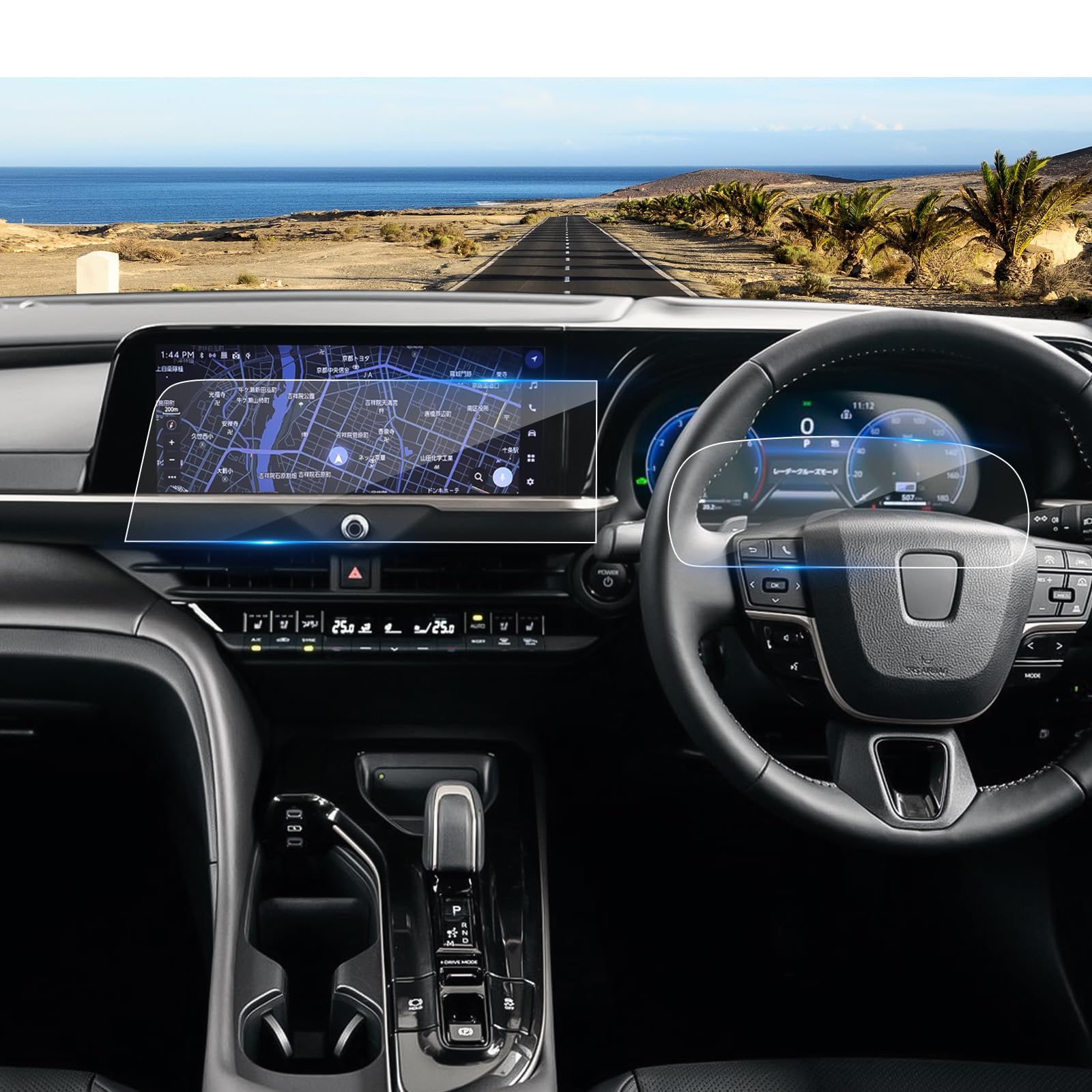 3枚セット ナビ(強化ガラス)＋液晶メーター（ナノ）保護フイルム トヨタ クラウン クロスオーバー 35系..