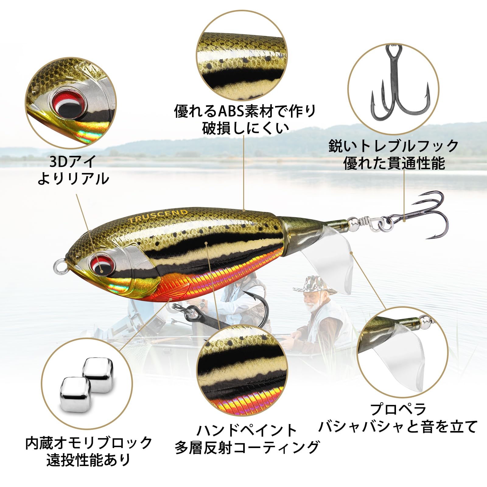 トップウォータールアー ポッパー 2種のプレーまとめ 3種コーティング工芸 プロペラ付き フローティング系 淡水?海水適用 雷魚 バス トラウト タイラバ シーバス 青物 ナマズなど 様々な魚に適用 贈り物にふさわしい 3