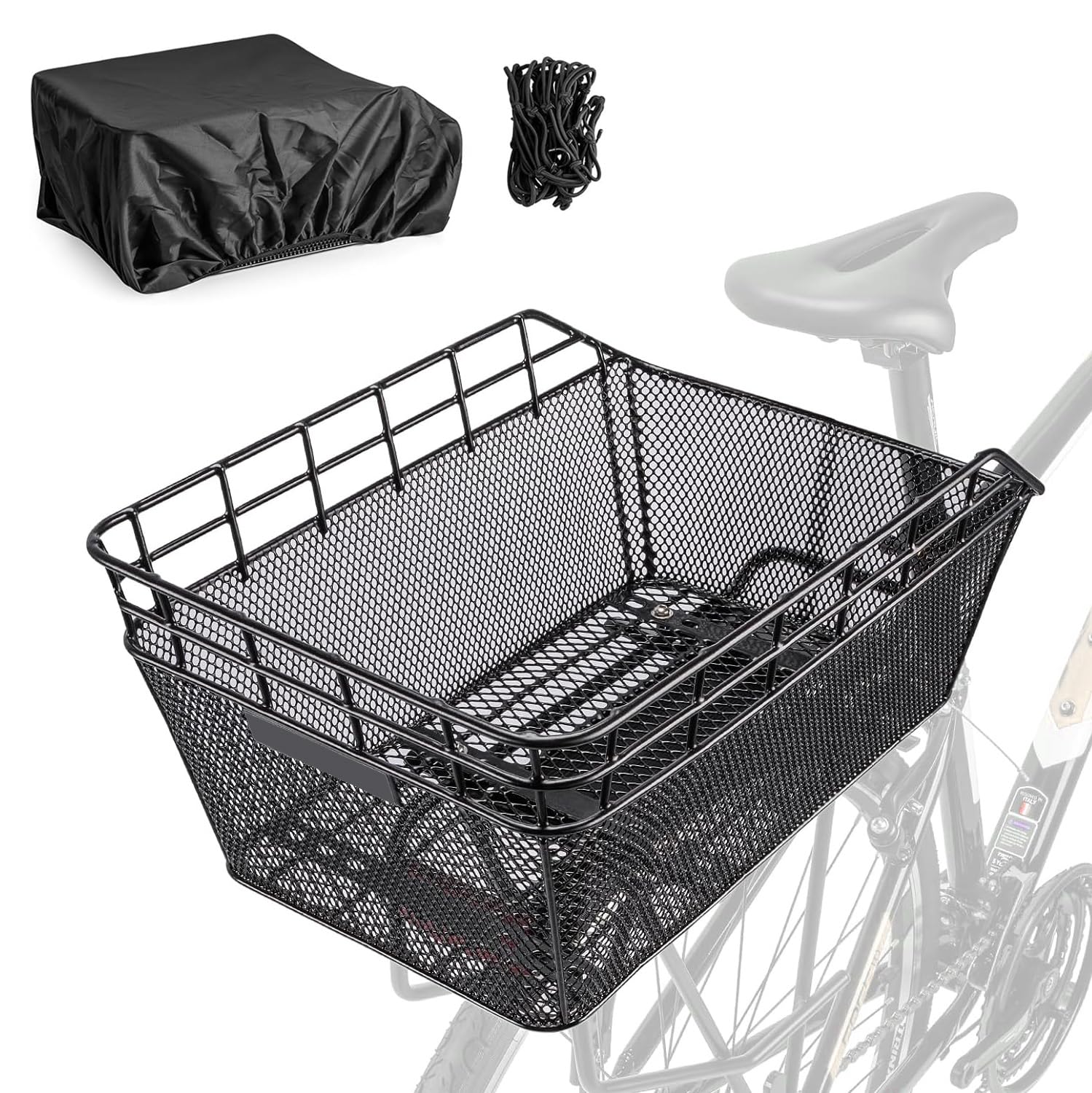 自転車リアバスケット うしろ用バスケット 自転車用バスケット(カゴ) 後ろ固定式 大容量 簡単取り付け 通勤 防水カバー付き