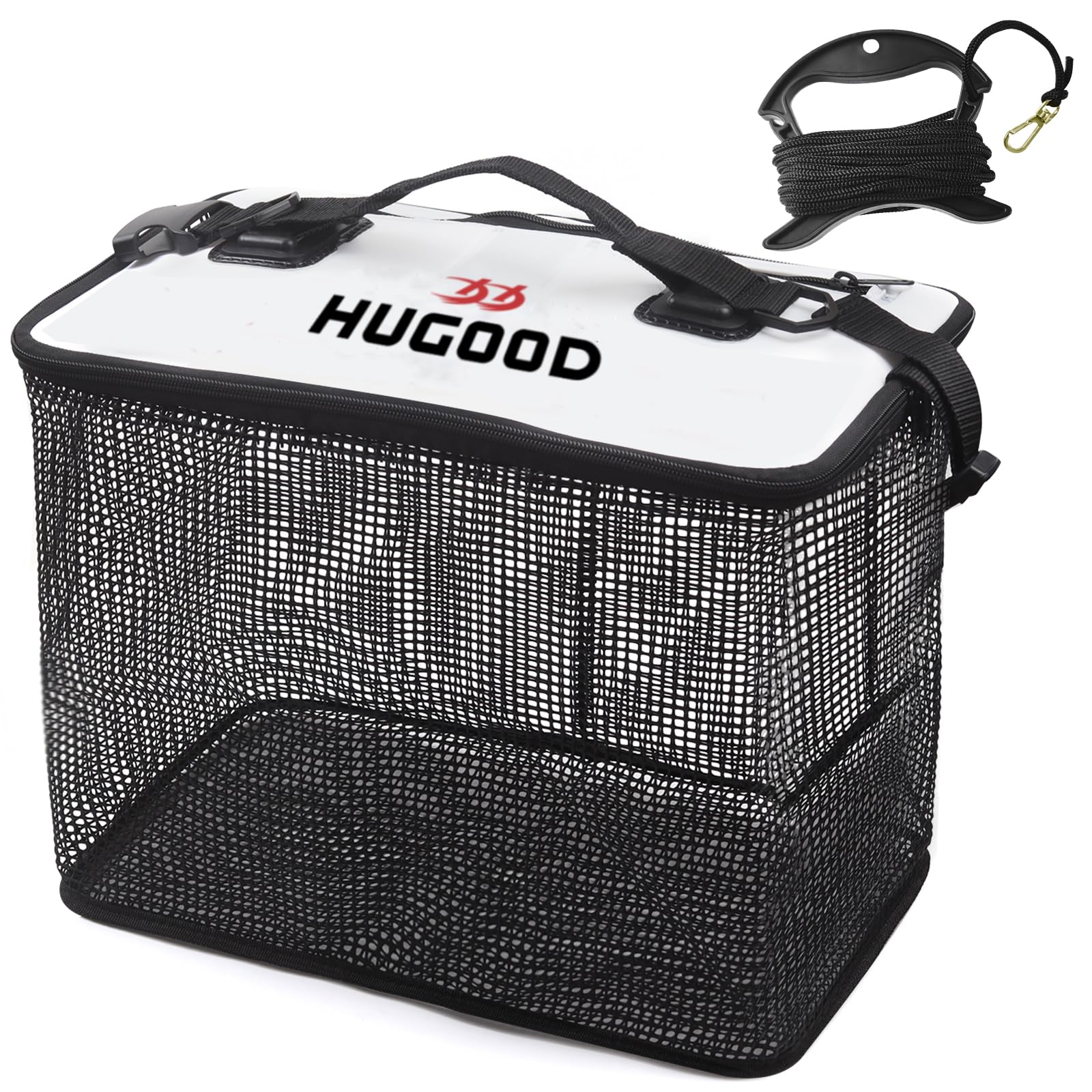 折りたたみフローティングスカリ 活かし網 40cm/60cm バケツ 8mロープ付属 多機能 釣り 磯釣り 釣り具 釣り用ケース バッカン ホワイト＆ブラック