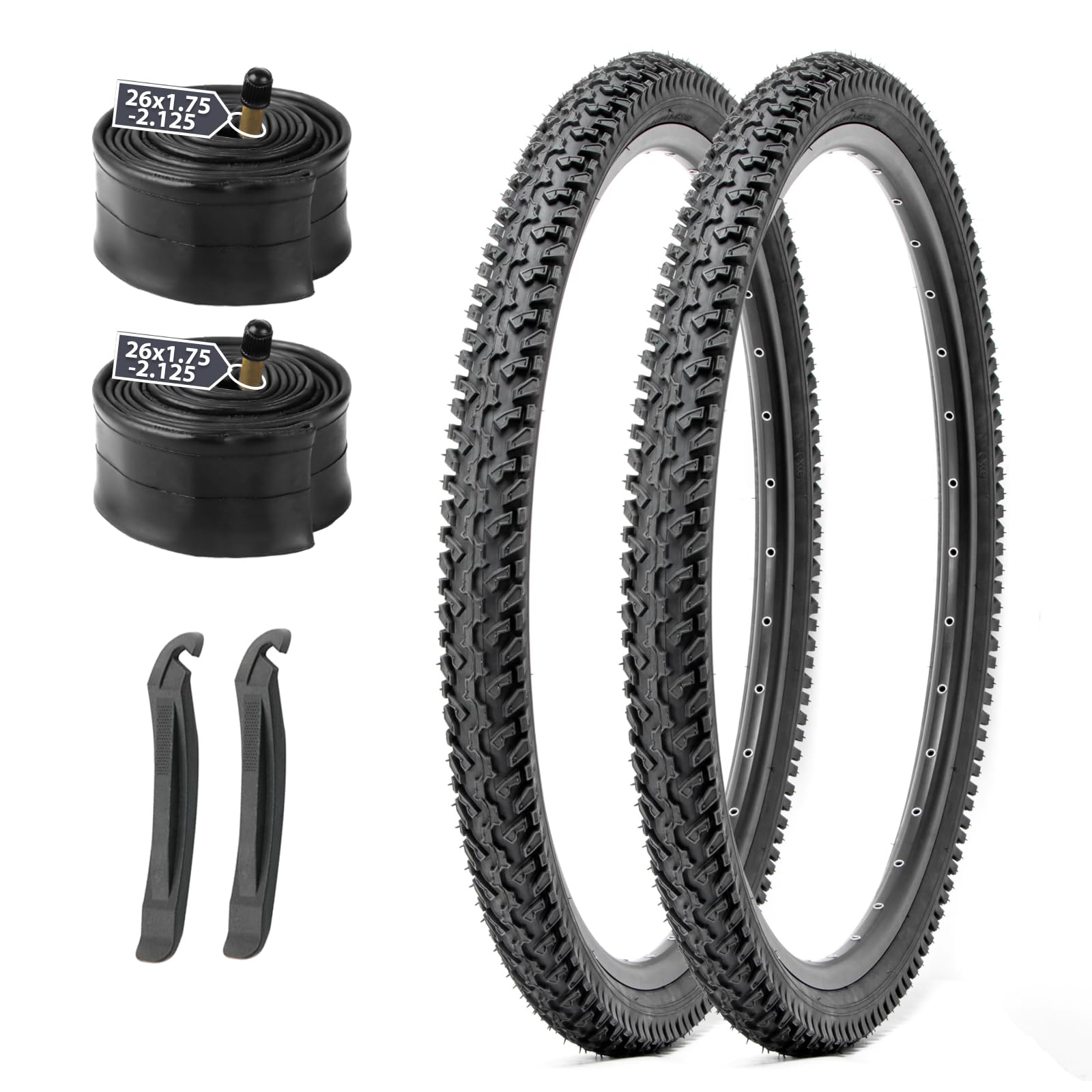 Rakuten - 1本/2本/2組セット 26インチ MTB自転車 タイヤ: 26×2.125インチ 56-559 マウンテンバイク タイヤ - パンク防止 折り畳み式 交換用タイヤ、タイヤレバー