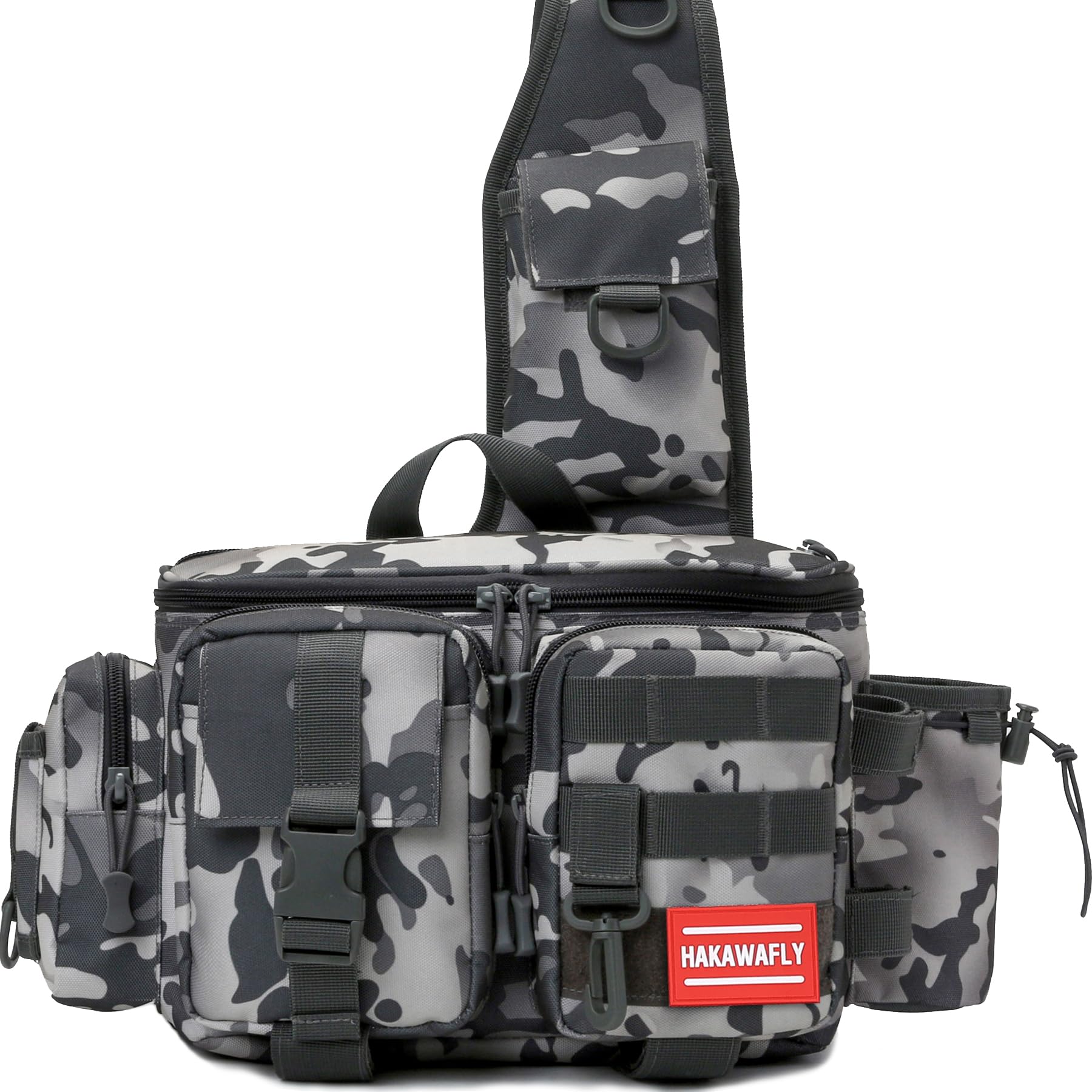釣りバッグ 広口 フィッシングバッグ 撥水加工 タックルバッグ 多機能 大容量 ランガンバッグ 防水 アウトドア ウエスト 釣り用 ショルダーバッグ(グレーカモフラージュ)