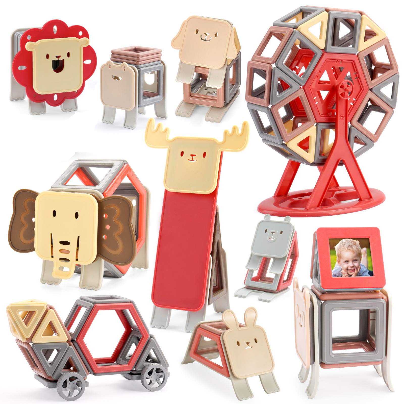 Rakuten - マグネットブロック 森の動物 積み木 磁気おもちゃ マグネットおもちゃ 磁石ブロック 子供 知育玩具 モデル DIY 女の子 男の子 誕生日 入園 ギフト 出産祝い クリスマスプレゼント 贈り物 収納ケース付き (109PCS)