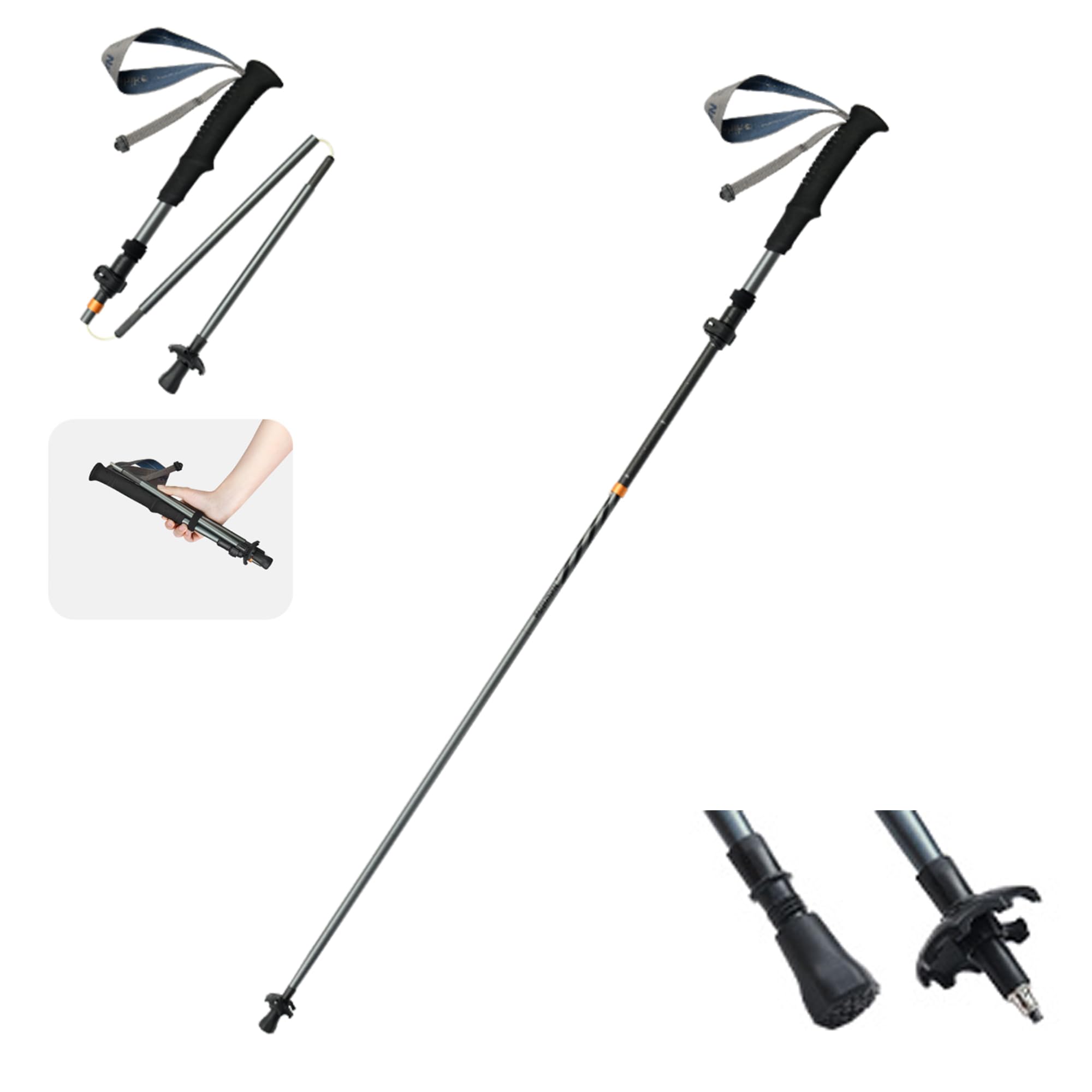 トレッキングポール 186gより軽量 カーボン?アルミ製 折り畳み 5段伸縮 35cm収納長さ 100kg耐荷重 あらゆる身長に対応 登山ストック 登山 徒歩 ハイキング グレー ォーキングスティック アウトドア 多様な地形に対応
