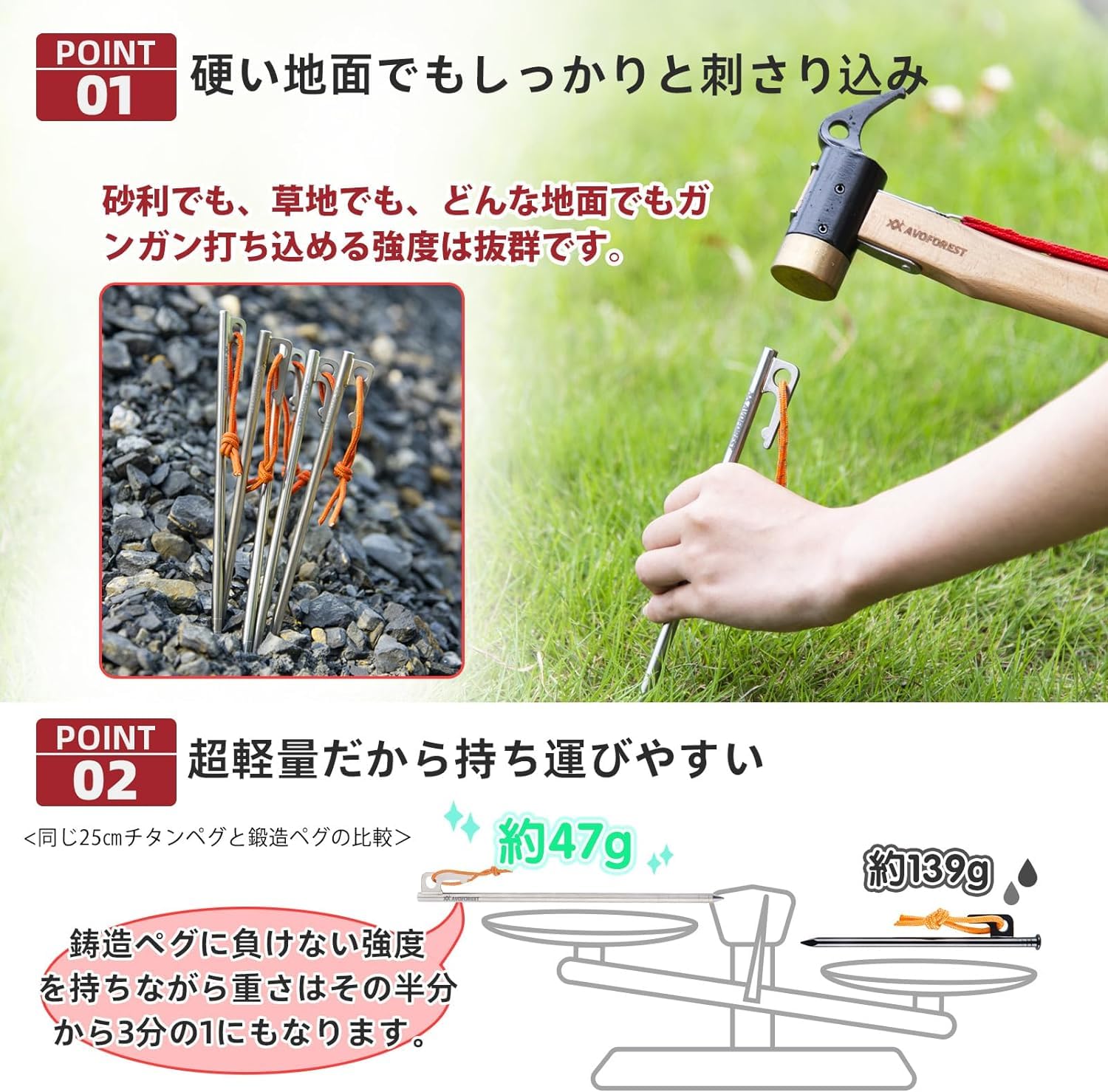 【新開発】 ペグ チタン製 チタンペグ レーザー一体化溶接 反射材入り 固定ロープ付き 超軽量 高強度 20cm/25cm/30cm/40cm 4本/6本/8本/16本セット テント用 タープ用 アウトドア/キャンプ 用品 岩場 砂浜 砂利 硬い土 草地 andplus-ot-10002101 アンドプラス 楽天市場店 サンプル画像2