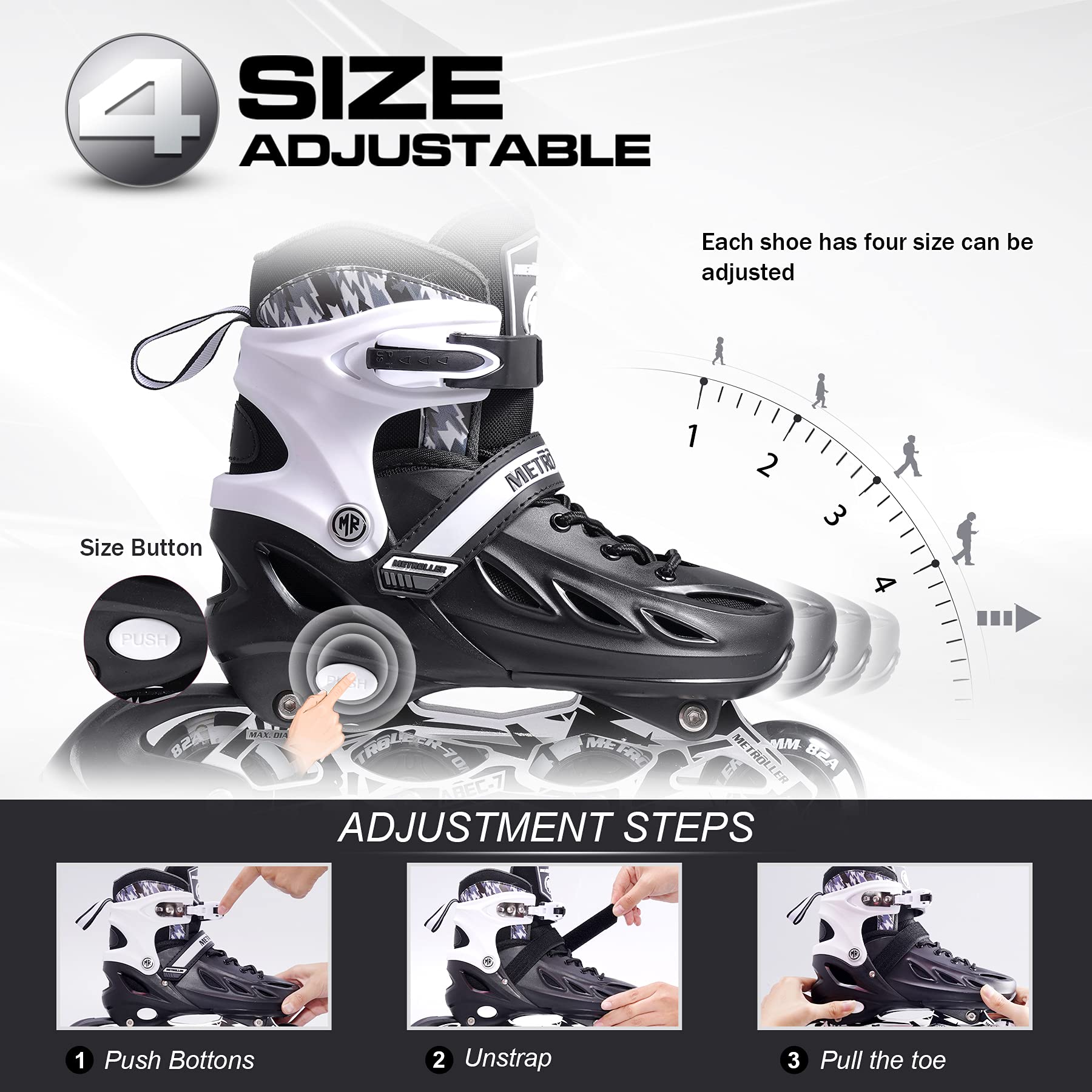 インラインスケート 男女用、女性用、4サイズ 調節可能 ローラーブレード ライトアップホイール付き、 Inline skate イルミネーションローラーブレード キッズ&大人用、初心者、若者向け 子供インライン スケート 2