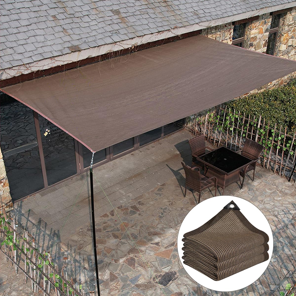 日除けシェード 3mx4m 日よけスクリーン 日除け オーニング シェード 目隠し 遮光ネット UVカット 取り付けも簡単 高密度ポリエチレン 家/廊下/庭下/屋外 バルコニーサンシェード ひよけ (コーヒー色)