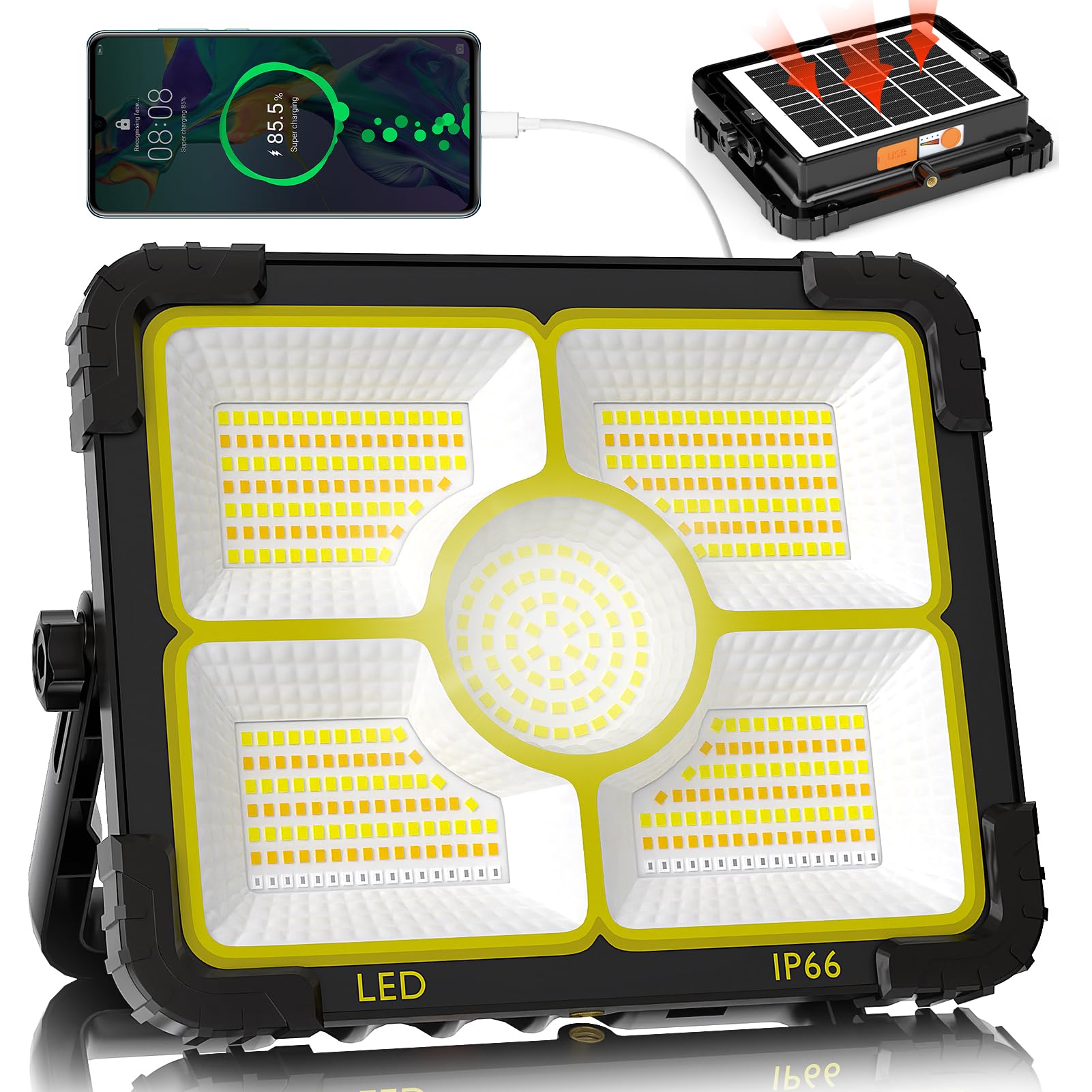 LED投光器 充電式 作業灯 投光器 led 屋外 12000mAH大容量 【超高輝型466個LEDチップ】 ledライト 集魚灯 充電式 100W 13000LM ソーラー充電/Type-c充電 屋外投光器便携式 5色切替 太陽光発電 IP66防水 磁気設計 アウトドア キャンプ 夜釣り登山 防災 緊急 夜間工事 停電対応
