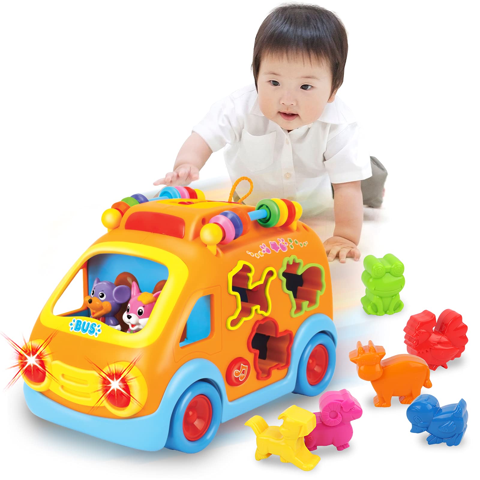 Rakuten - 多機能 車 おもちゃ 赤ちゃん 音楽バス 音と光 知育玩具 早期開発 指先訓練 聴覚発達 色認知 動物認知 1歳 男の子 女の子 1歳児 人気ランキング 誕生日 プレゼント クリスマス ギフト 入園祝い 幼稚園 教具